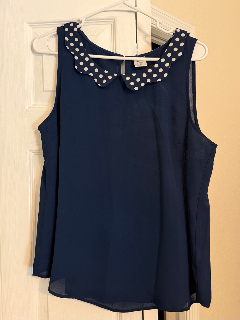 LC Lauren Conrad Navy Sleeveless Blouse with Polka Dot Peter Pan Collar